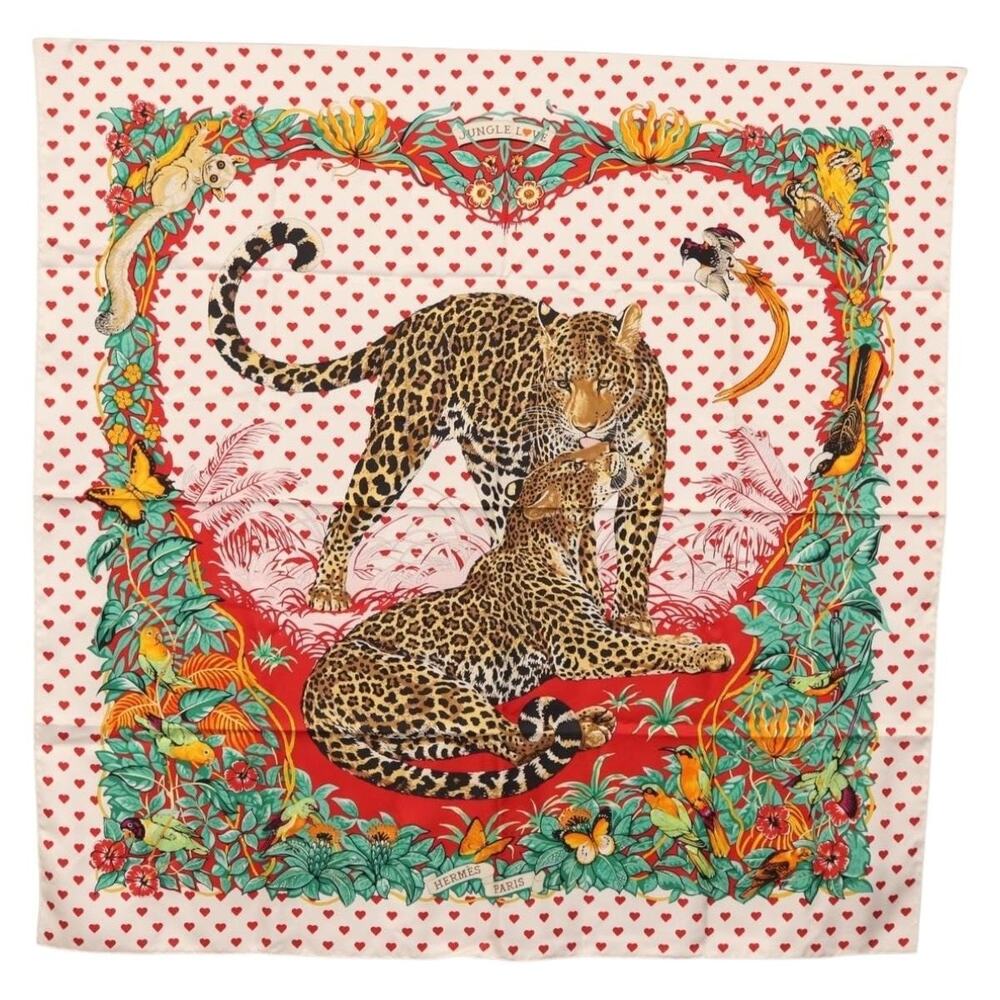 Hermes Silk Carre 90 Scarf In Jungle Love White